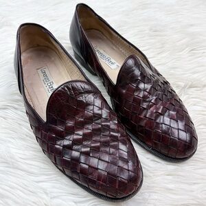 Lorenzo Banfi Vintage Woven Italian Leather Slip On Loafer Red Brown Mens Size 8